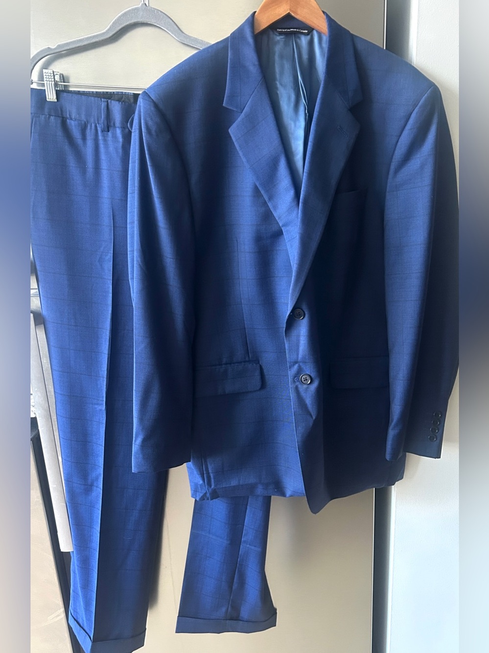 Copley Scabal Suit 46W 39T Blue Windowpane Wool 2pc Mens Suit Made Canada